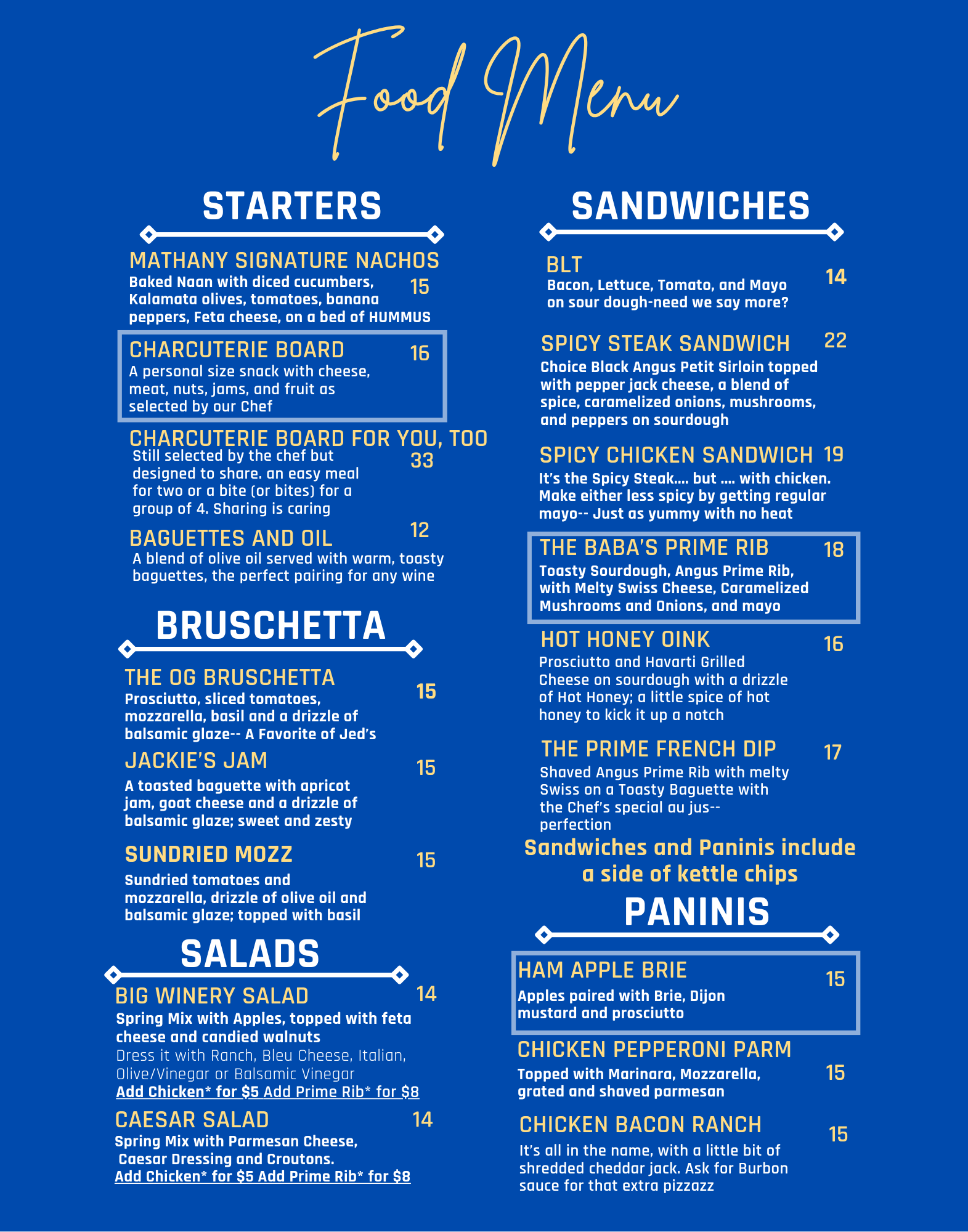 Food and Drink Menus - Mathany Family Vineyards